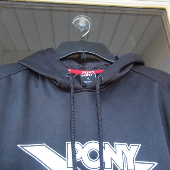 Pony logo hoodie with kangaroo pouch black and white size Men's M - Picture 4 of 14